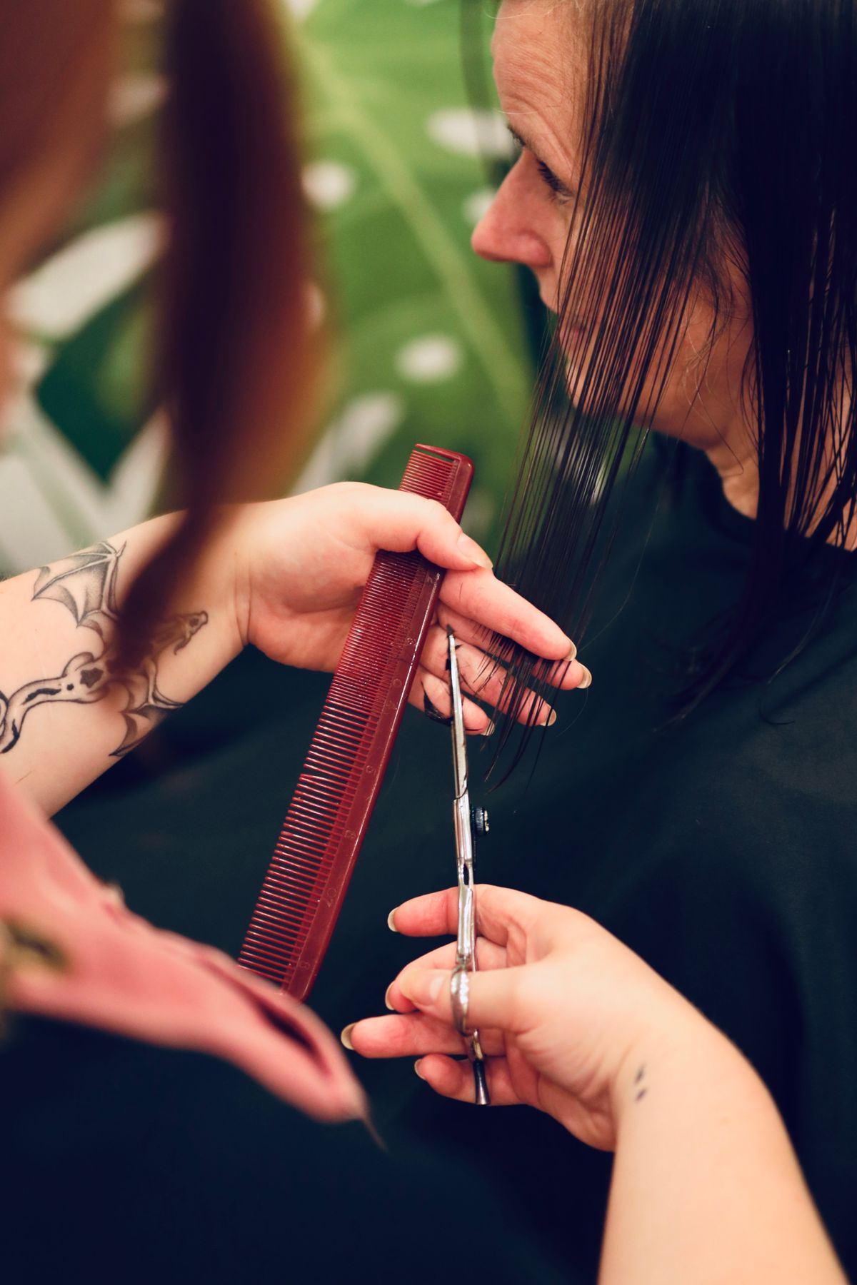 Hair being styled in a salon